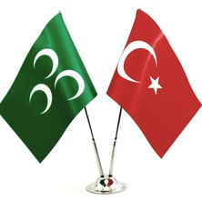 Türk-Yeşil Üç Hilal Masa Bayrağı