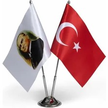 Çiftli Atatürk Poster ve Türk Bayrağı Masa Bayraği