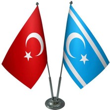 Türkmen ve Türkiye Ikili Masa Bayrağı Seti