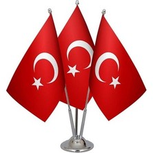 Türk Masa Bayrağı 15X22.5 cm Direkli Üçlü