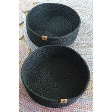 Life For You Dekoratif 2 Adet Yuvarlak Sepet 24*8cm ANTRASİT Jüt Düzenleyici Organizer