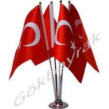 Krom Dörtlü (4lü) Türkiye Masa Bayrağı