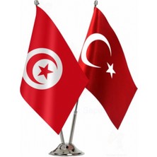 Tunus ve Türkiye Ikili Masa Bayrağı Seti