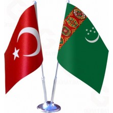 Türkmenistan ve Türkiye Ikili Masa Bayrağı Seti