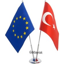 Çiftli Avrupa ve Türkiye Masa Bayrağı