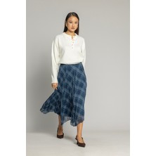 Nisan Triko Ekose Desenli Asimetrik Etek