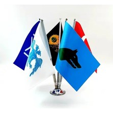 Krom Beşli (5li) Türk Dünyası Masa Bayrağı