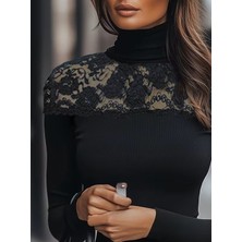 Gökyüzü Moda Kadın Uzun Kollu Balıkçı Yaka Dantelli Kaşkorse Bluz