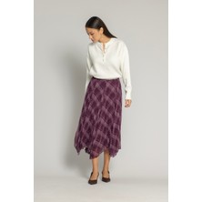 Nisan Triko Ekose Desenli Asimetrik Etek