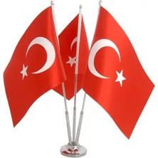 Krom Üçlü (3lü) Türkiye Masa Bayrağı