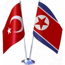 Kuzey Kore ve Türkiye Ikili Masa Bayrağı Seti
