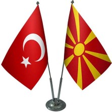 Makedonya ve Türkiye Ikili Masa Bayrağı Seti