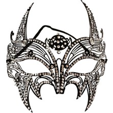 Siyah Lazer Kesim Taşlı Metal Lüks Maske