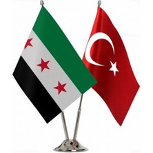 Yeni Suriye ve Türkiye Ikili Krom Ayaklı Ikili Masa Bayrağı Seti