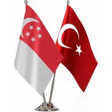 Singapur ve Türkiye Ikili Masa Bayrağı Seti