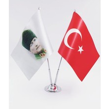 Çiftli Atatürk Kalpaklı Masa Bayrağı