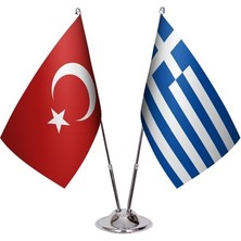 Yunanistan ve Türkiye Ikili Masa Bayrağı Seti