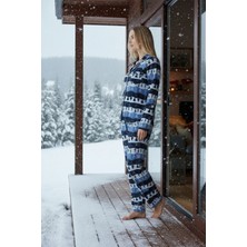 Bravie Luxury Soft Çam Ağacı Desenli Kadın Pijama Takımı – 3048 Lacivert
