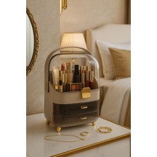 Feyza Design Şeffaf Kırılmaz Kapaklı Çekmeceli Bej Makyaj ve Takı Organizeri