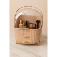 Feyza Design 3 Katlı Şeffaf Kubbeli Makyaj Organizeri, Renkli Kapaklı, Çekmeceli