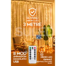 Kumandalı 3x3 Metre Mikro LED Perde, 8 Modlu Ambiyans Işıklandırma