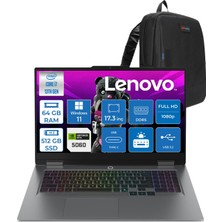 Lenovo Loq 17IRX10 Intel Core I7 13700HX 64GB Ddr5 512GB SSD RTX5060 8gb 115W Windows 11 Home 17.3 Inç Fhd (1920X1080) IPS 300NITS 165HZ 100% Srgb Taşınabilir Bilgisayar W83JH009UTRH31 + Zetta Çanta