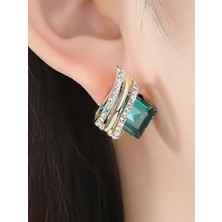 Alya's Aksesuar Kristal Taşlı Hipoalerjenik Şık Geometrik Çivi Küpeler