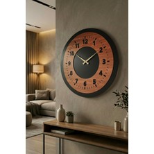 AA Shop 50CM Ahşap Ceviz Siyah Renk Yuvarlak Sessiz Duvar Saati Dekoratif Tasarım