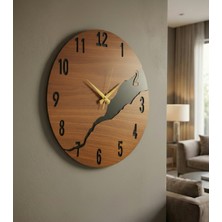 AA Shop Ahşap Siyah Ceviz Renk Desenli Yuvarlak Sessiz Duvar Saati 50CM Modern Tasarım
