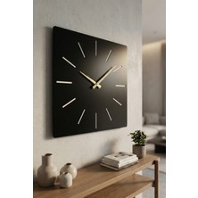 AA Shop Kare Ahşap Siyah Renk Sade Sayılı Hediyelik Sessiz Duvar Saati 50 cm