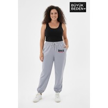 Superlife Kadın Büyük Beden Brooklyn 1970 Baskılı Paça Lastikli Jogger Ince Eşofman Altı SPR26BEAK951-3