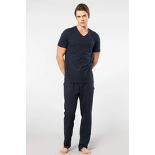 Cacharel V Yaka T-Shirt ve Cepli Pijama Takım, %50 Pamuk %50 Modal