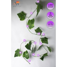 Yeşil Yapraklı 230 cm Yapay Sarmaşık ve Mor Peri LED Işık Seti