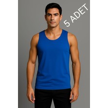 En Moda İç Giyim Mavi 5'li Paket %100 Pamuk Penye Klasik Askılı Erkek Atlet – Nefes Alan, Rahat Kalıp, Günlük