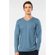 Cacharel Erkek %50 Modal, %50 Pamuk V Yaka Uzunkol T-Shirt