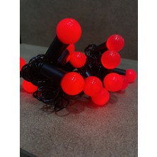 5 Metre Kırmızı Top Işık, 20 Adet, Siyah Kablolu Yılbaşı Süsleme