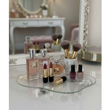 Feyza Design Şeffaf Kristal Cam Organizer, Banyo ve Makyaj Tepsisi, Şık Yuvarlak Model