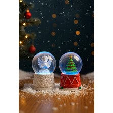 Deco Elit 2 Adet Mini Kar Küresi 6,5 cm – Melek  & Çam Ağacı Temalı Dekoratif  Yılbaşı Noel Hediyesi