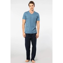 Cacharel V Yaka T-Shirt ve Cepli Pijama Takım, %50 Pamuk %50 Modal