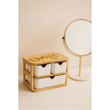 Feyza Design Doğal Bambu Çok Amaçlı 3 Gözlü Çekmeceli Organizer, Şık ve Fonksiyonel