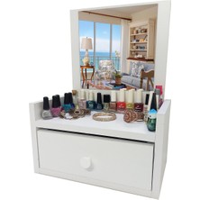 Feyza Design Beyaz Aynalı Çok Amaçlı Masa Üstü Düzenleyici, Makyaj ve Hediye Malzemeleri