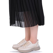 Kuum K108950 Bağcıklı Pamuk Iç Tabanlı Bej Kadın Kışlık Ayakkabı