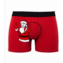 Texkid Yılbaşı Özel Noel Baba Çuvalı Baskılı Kırmızı Erkek Man Boxer