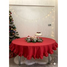 fersuay Buldan Pamuklu Keten Yuvarlak Fırfırlı Masa Örtüsü