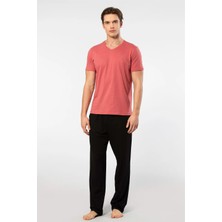 Cacharel V Yaka T-Shirt ve Cepli Pijama Takım, %50 Pamuk %50 Modal