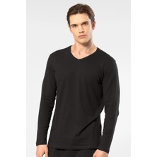 Cacharel Erkek %50 Modal, %50 Pamuk V Yaka Uzunkol T-Shirt