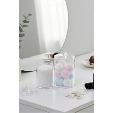 Feyza Design 2'li Makyaj Pamuğu ve Kulak Çubuğu Kutusu, Şeffaf Akrilik Organizer