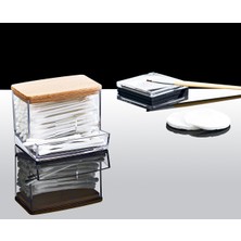 Feyza Design Ahşap Kapaklı Pamuklu Çubuk Organizer, Şık ve Kullanışlı Makyaj Düzeni