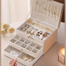Feyza Design Şık 3 Katlı Beyaz Suni Deri Takı Organizer, Güvenle Saklama Kutusu