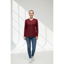 Ece Giyim Kadın Önü Kapalı Düğme Detaylı Taşlı Nergis Mevsimlik Bluz